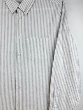 Zara Men's Light Gray and White Striped Button-Down Shirt - XL